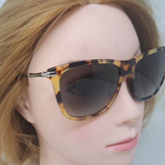 Gucci Sunglasses Silver Bamboo Square Tortoise Gray Gradient GG3778/S  55-16-135 - Picture 5 of 15